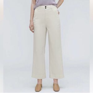 Everlane White Bone High Rise The Organic Wide-Leg Pant Cropped Ankle Pants Sz 2